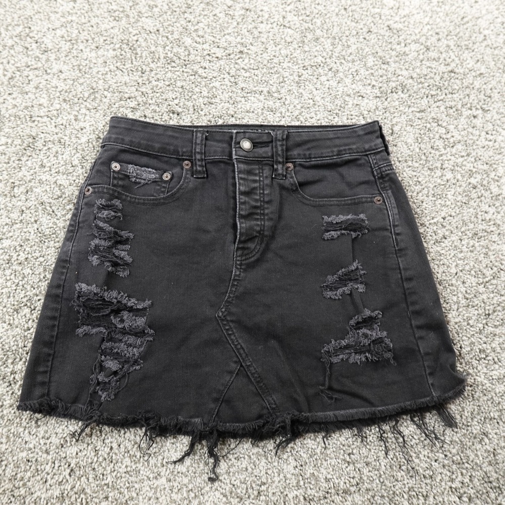 American Eagle Skirt Womens 0 Dark Black Denim Jean Low Rise Mini Goth Emo Rave